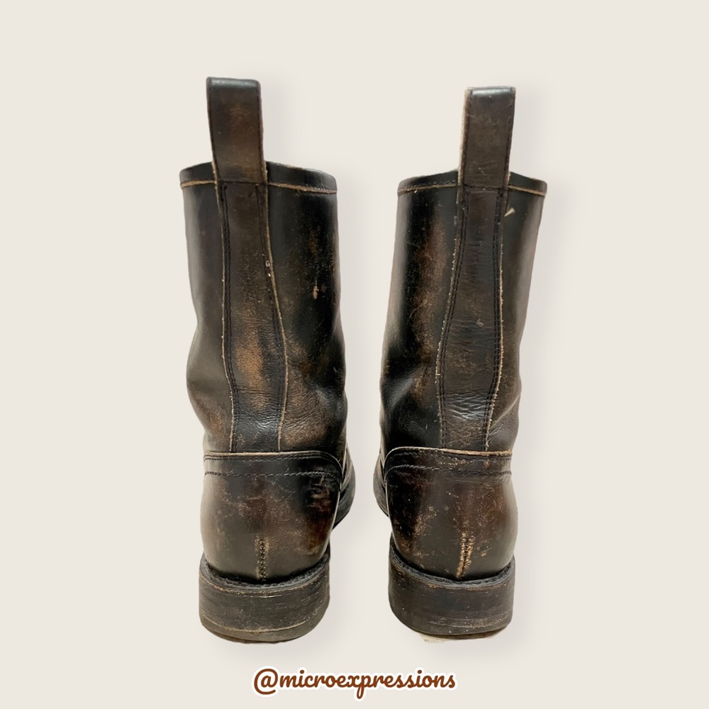 Frye Veronica Combat Distress Black Brown Tumbled Leather Laced Combat AnkleBoot - Picture 11 of 14